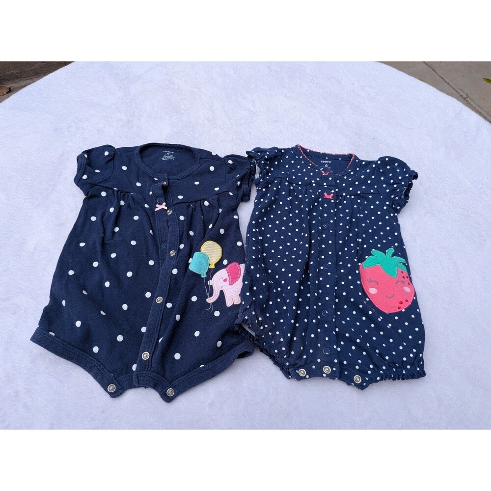 Carter’s Girls Size 6 Navy Blue Strawberry Polka Dot Shorts Top Set